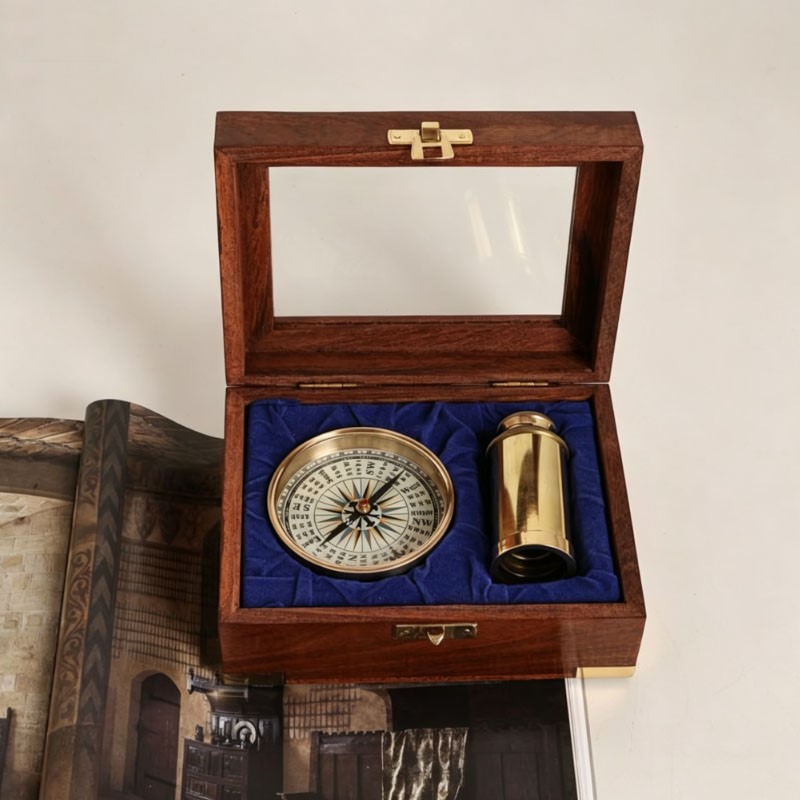 Vintage Collectible Ornaments - Ensemble boussole et télescope nautiques vintage